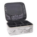 Marble Makeup Bag for Women Cosmetic Bag Leather Train Case Professional Makeup Case Cute Travel Organizer with Brush Section